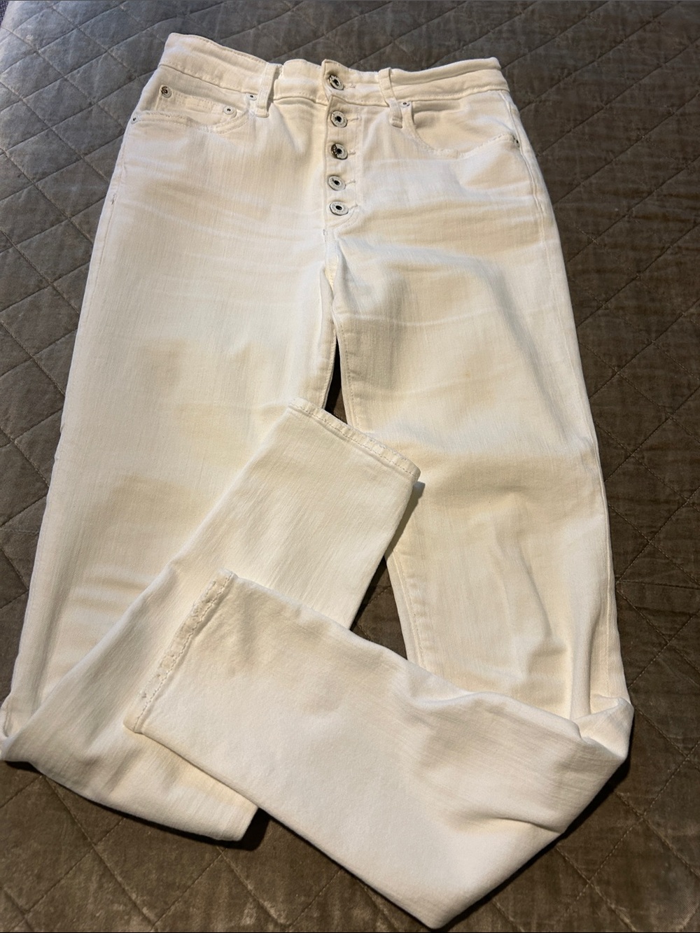 Women's White Button-Fly Jeans by Jonathan Simkai.